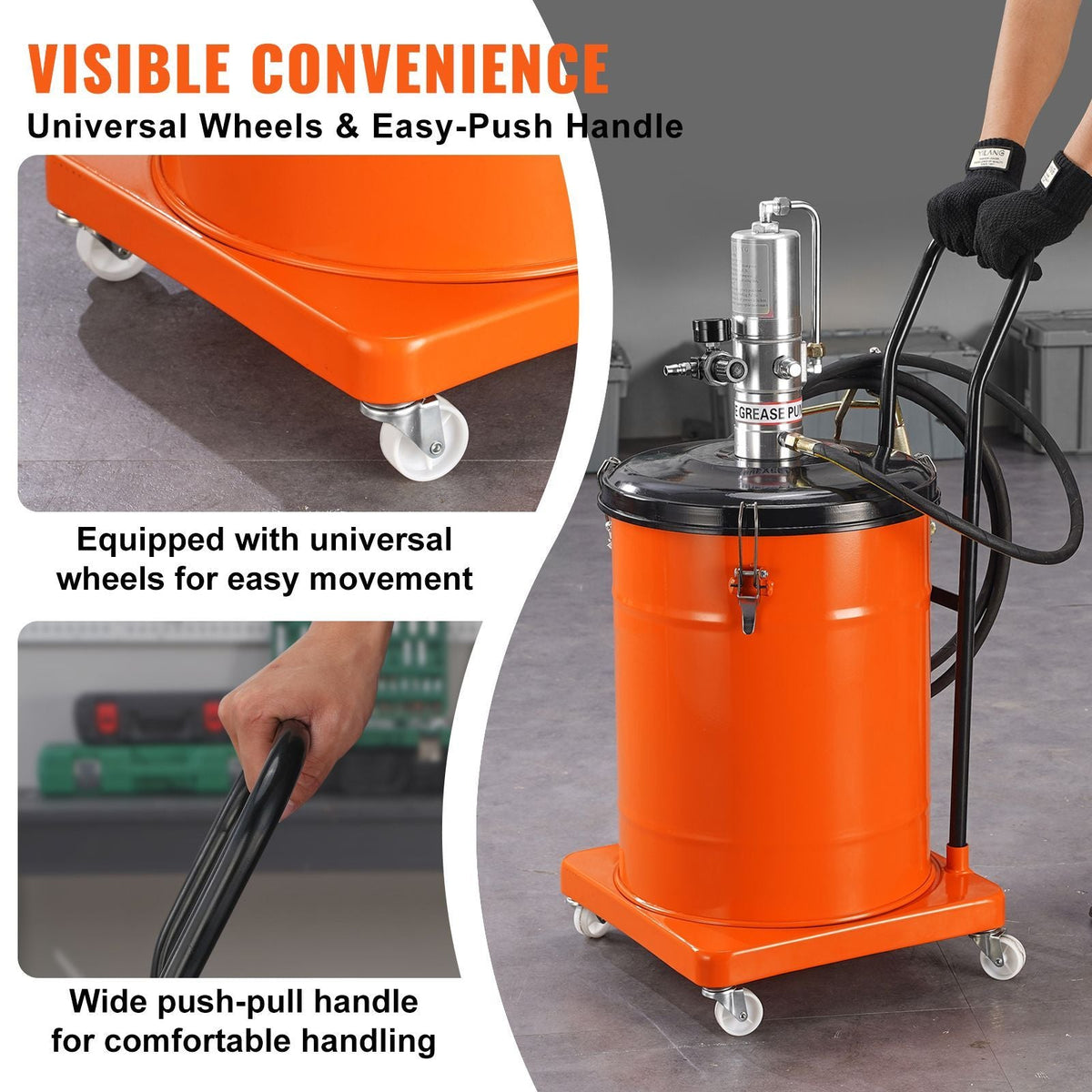 Grease Pump, 10.5 Gallon 40L Air Operated Grease Pump with 13 ft High Pressure Hose and Grease Gun, Pneumatic Grease Bucket Pump with Wheels, Portable Lubrication Grease Pump 50:1 Pressure Ratio