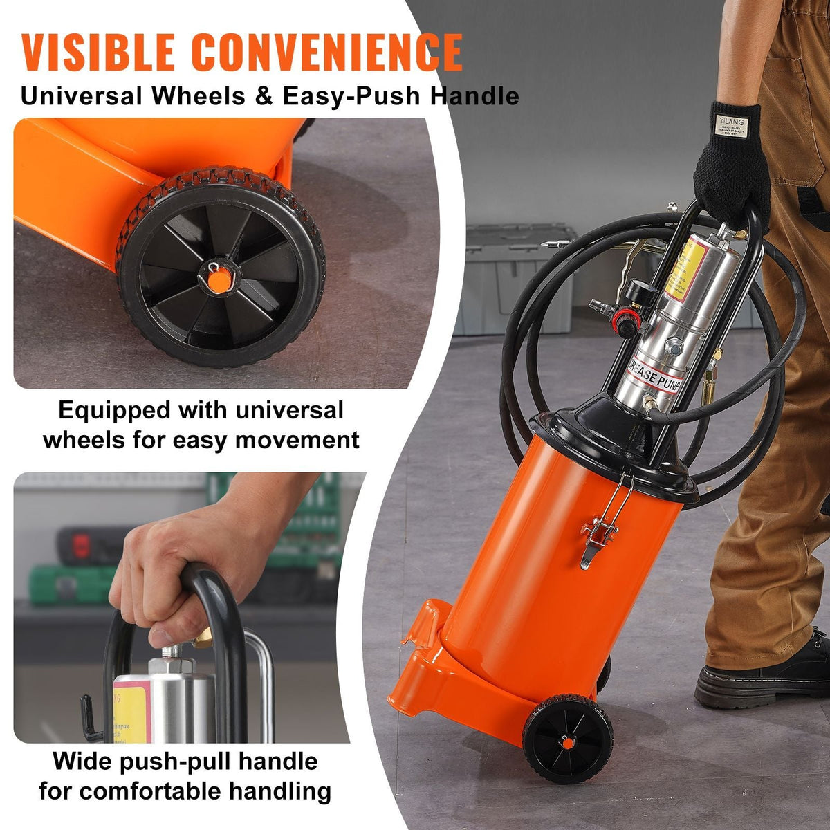 Grease Pump, 3 Gallon 12L, Air Operated Grease Pump with 13 ft High Pressure Hose and Grease Gun, Pneumatic Grease Bucket Pump with Wheels, Portable Lubrication Grease Pump 50:1 Pressure Ratio