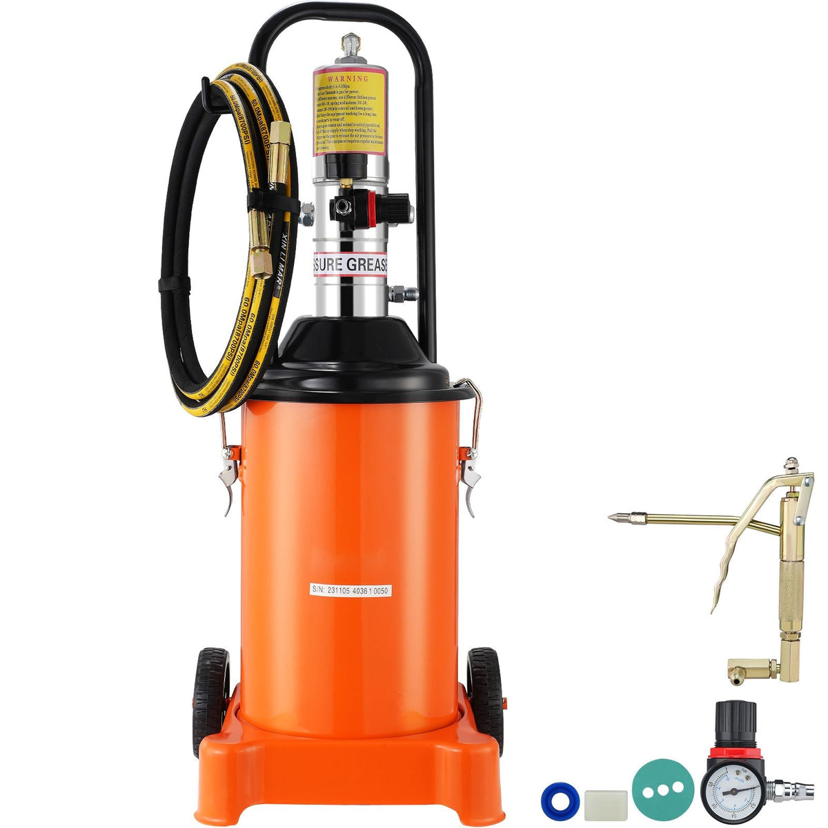 Grease Pump, 3 Gallon 12L, Air Operated Grease Pump with 13 ft High Pressure Hose and Grease Gun, Pneumatic Grease Bucket Pump with Wheels, Portable Lubrication Grease Pump 50:1 Pressure Ratio