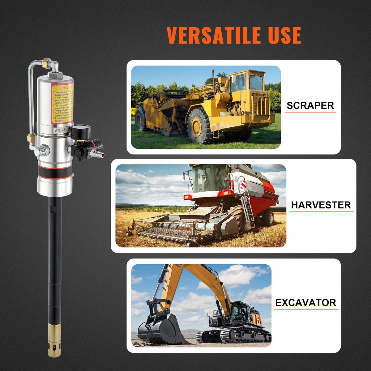 Grease Pump, 50:1 Pressure Ratio Air Operated Grease Pump with 13 ft High Pressure Hose and Grease Gun, Pneumatic Grease Pump, Portable Lubrication Grease Pump with 360° Swivel Grease Gun Head