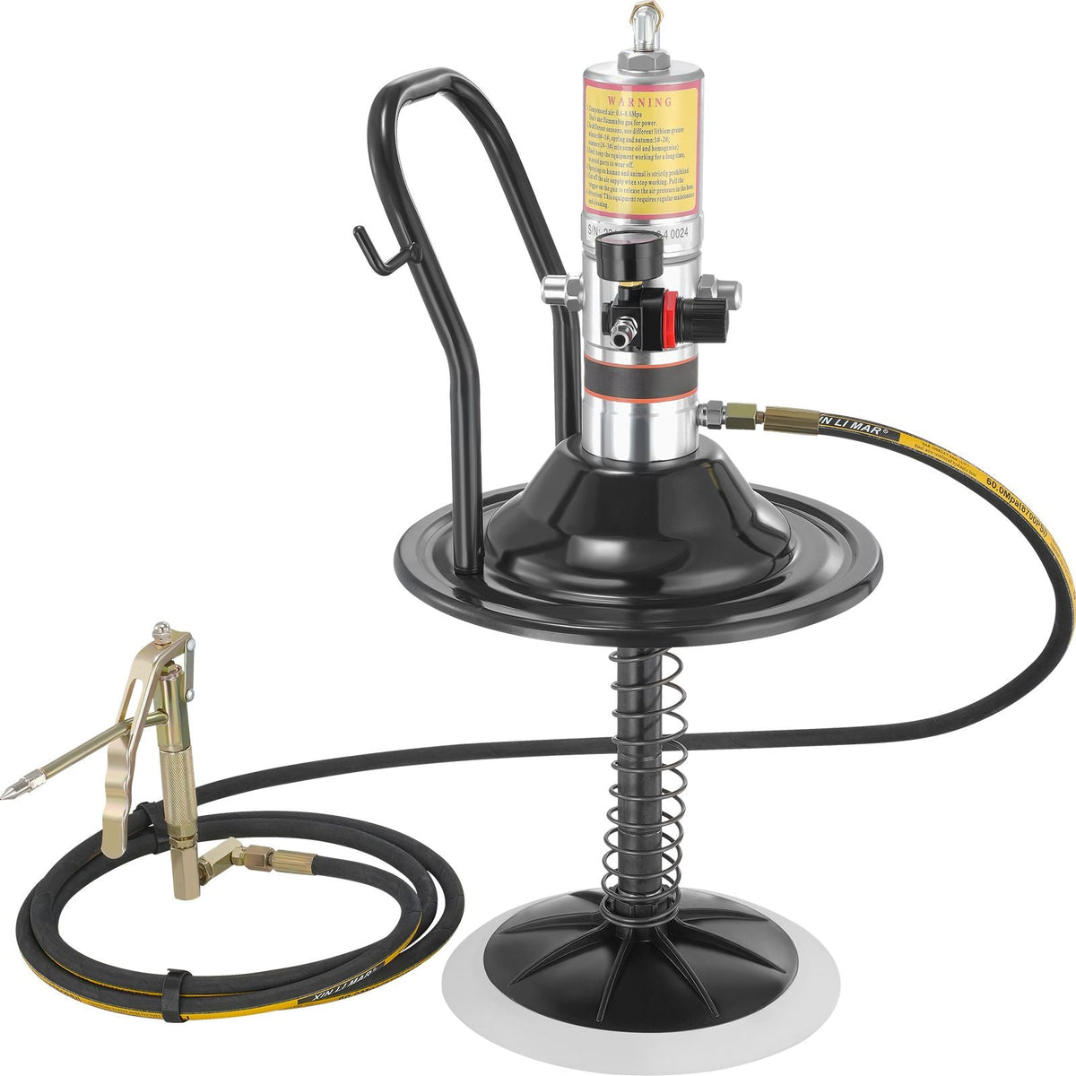 Grease Pump, 50:1 Pressure Ratio Air Operated Grease Pump with 13 ft High Pressure Hose and Grease Gun, Pneumatic Grease Pump with Barrel Cap, Portable Lubrication Grease Pump 360° Gun Head
