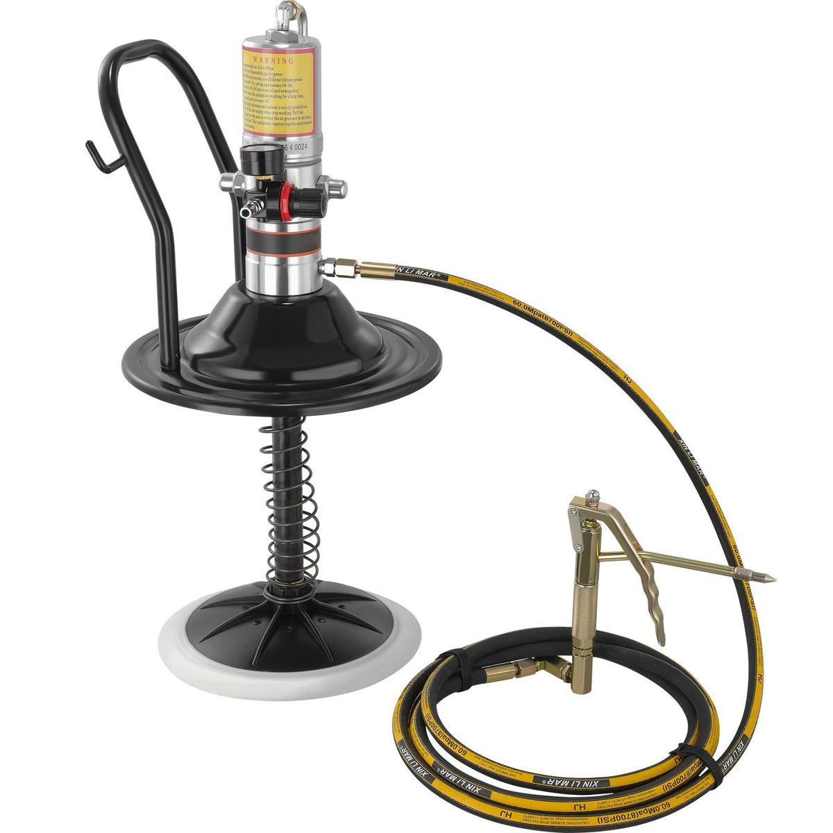Grease Pump, 50:1 Pressure Ratio Air Operated Grease Pump with 13 ft High Pressure Hose and Grease Gun, Pneumatic Grease Pump with Barrel Cap, Portable Lubrication Grease Pump 360° Gun Head