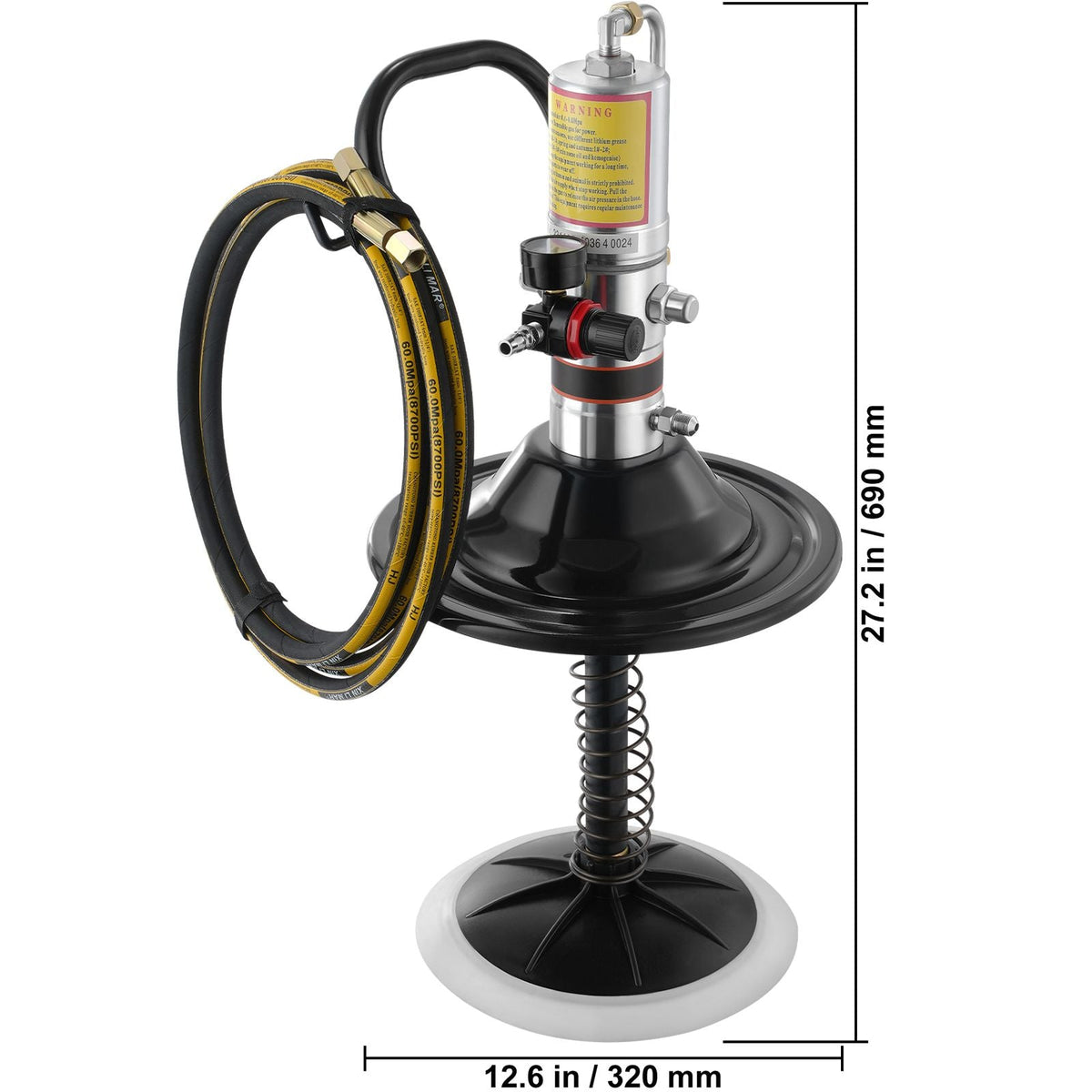 Grease Pump, 50:1 Pressure Ratio Air Operated Grease Pump with 13 ft High Pressure Hose and Grease Gun, Pneumatic Grease Pump with Barrel Cap, Portable Lubrication Grease Pump 360° Gun Head