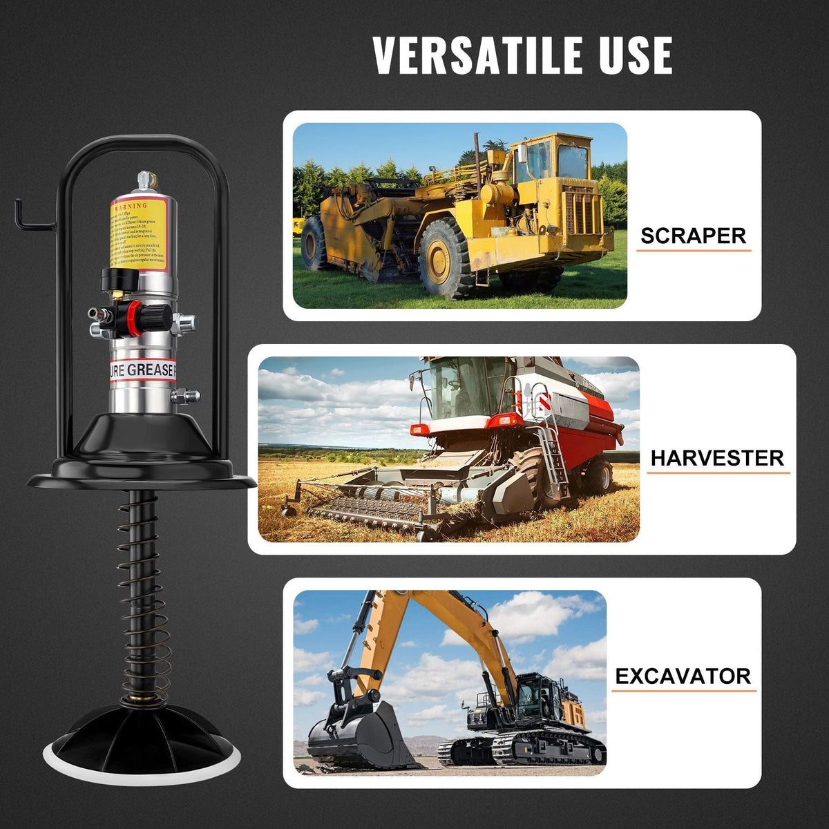 Grease Pump, 50:1 Pressure Ratio Air Operated Grease Pump with 13 ft High Pressure Hose and Grease Gun, Pneumatic Grease Pump with Barrel Cap, Portable Lubrication Grease Pump 360° Gun Head