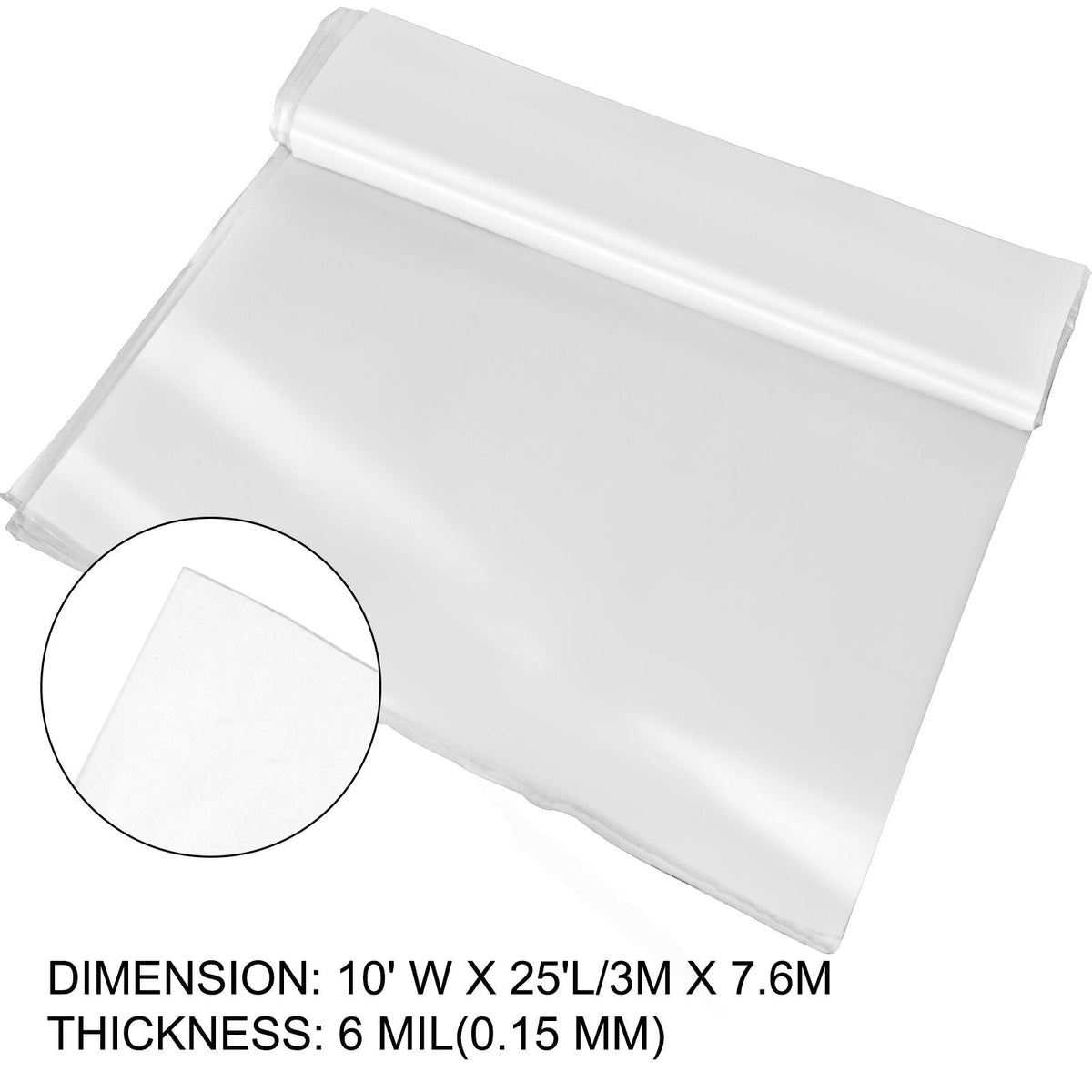Greenhouse Film 10 x 25 ft, Greenhouse Polyethylene Film 6 Mil Thickness, Greenhouse Plastic Greenhouse Clear Plastic Film UV Resistant, Polyethylene Film Keep Warming, Superior Toughness