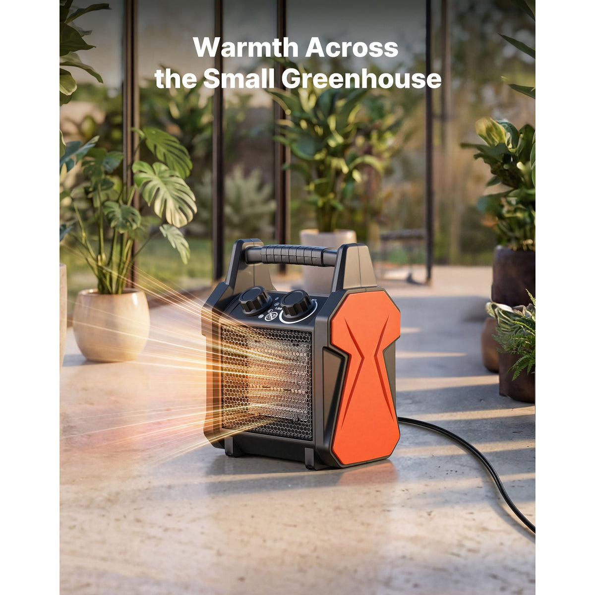 Greenhouse Heater, 1500W Electric PTC Space Heater with Fan, Low & High Heat Modes, Overheat Protection, Tip-Over Shut-Off, Portable for Grow Tent, Small Greenhouse, Flower Room, Home Office