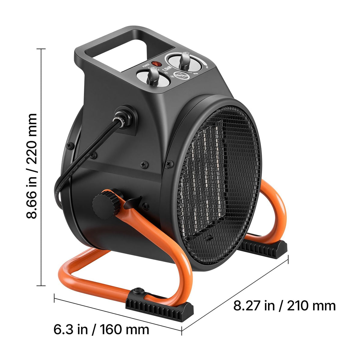 Greenhouse Heater, 1500W Electric PTC Space Heater with Thermostat, Fan, Low & High Heat Modes, 15° Adjustable Angle, Overheat Protection, for Grow Tent, Greenhouse, Flower Room, Home Office