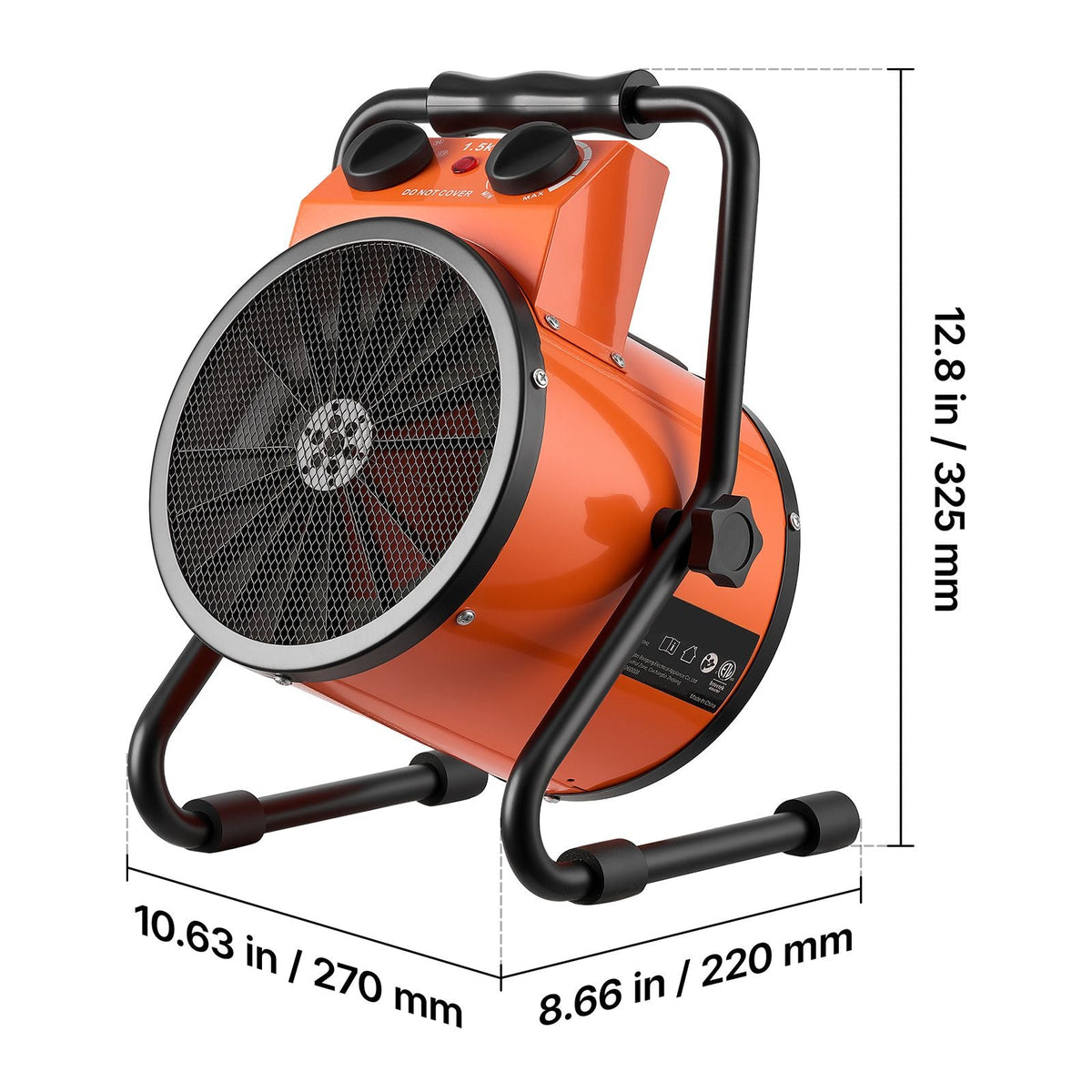 Greenhouse Heater, 1500W Electric Space Heater with Thermostat, Heating Tube Element, 25° Adjustable Angle, IPX4 & Overheat Protection, Great for Grow Tent, Greenhouse, Flower Room, Home Office
