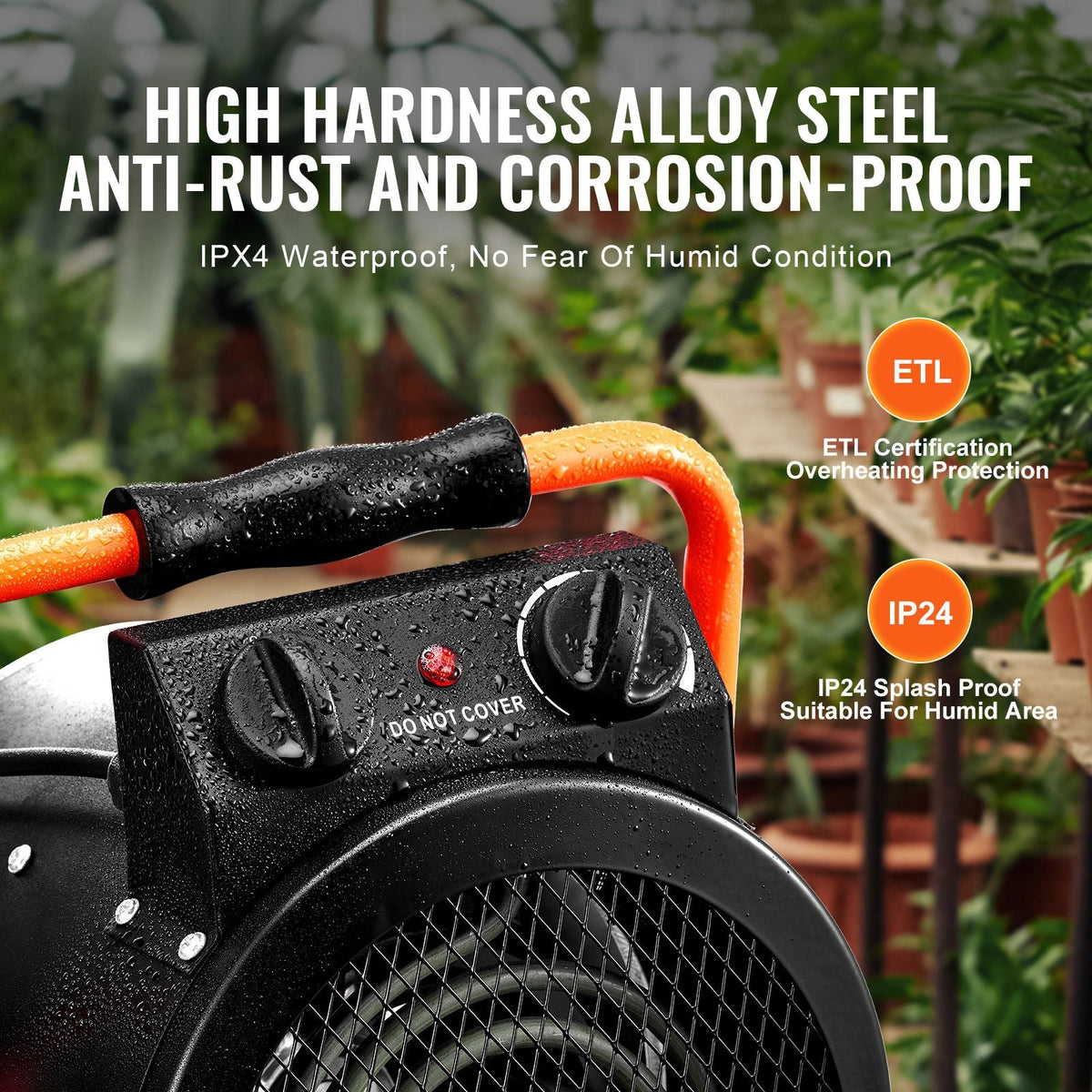 Greenhouse Heater, 1500W Fast Heating with Overheat Protection, 2-Speed Setting Small Grow Tent Heater, Electric Portable Heater Fan for Green House, Flower Room, Workplace, IP24 Waterproof
