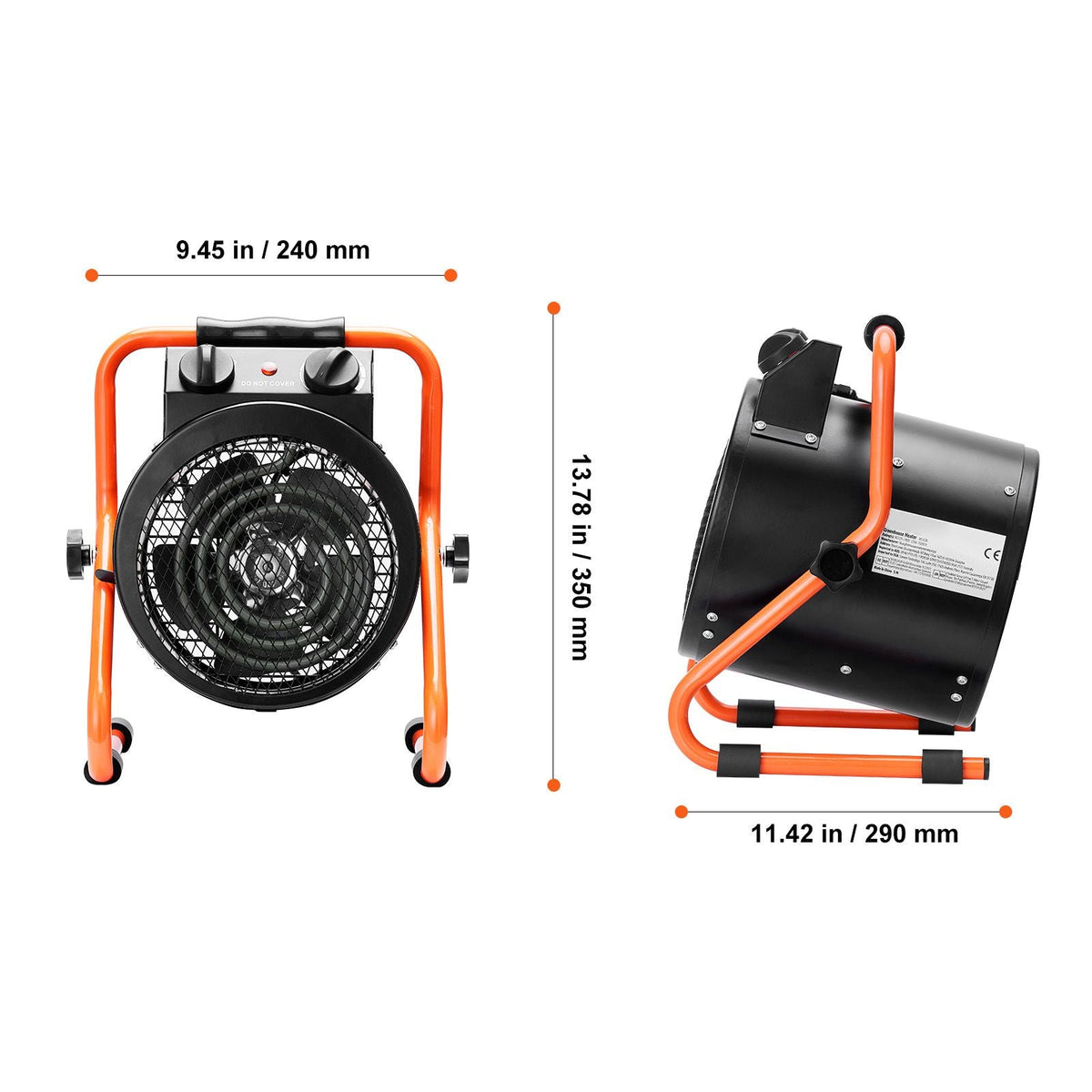 Greenhouse Heater, 1500W Fast Heating with Overheat Protection, 2-Speed Setting Small Grow Tent Heater, Electric Portable Heater Fan for Green House, Flower Room, Workplace, IP24 Waterproof