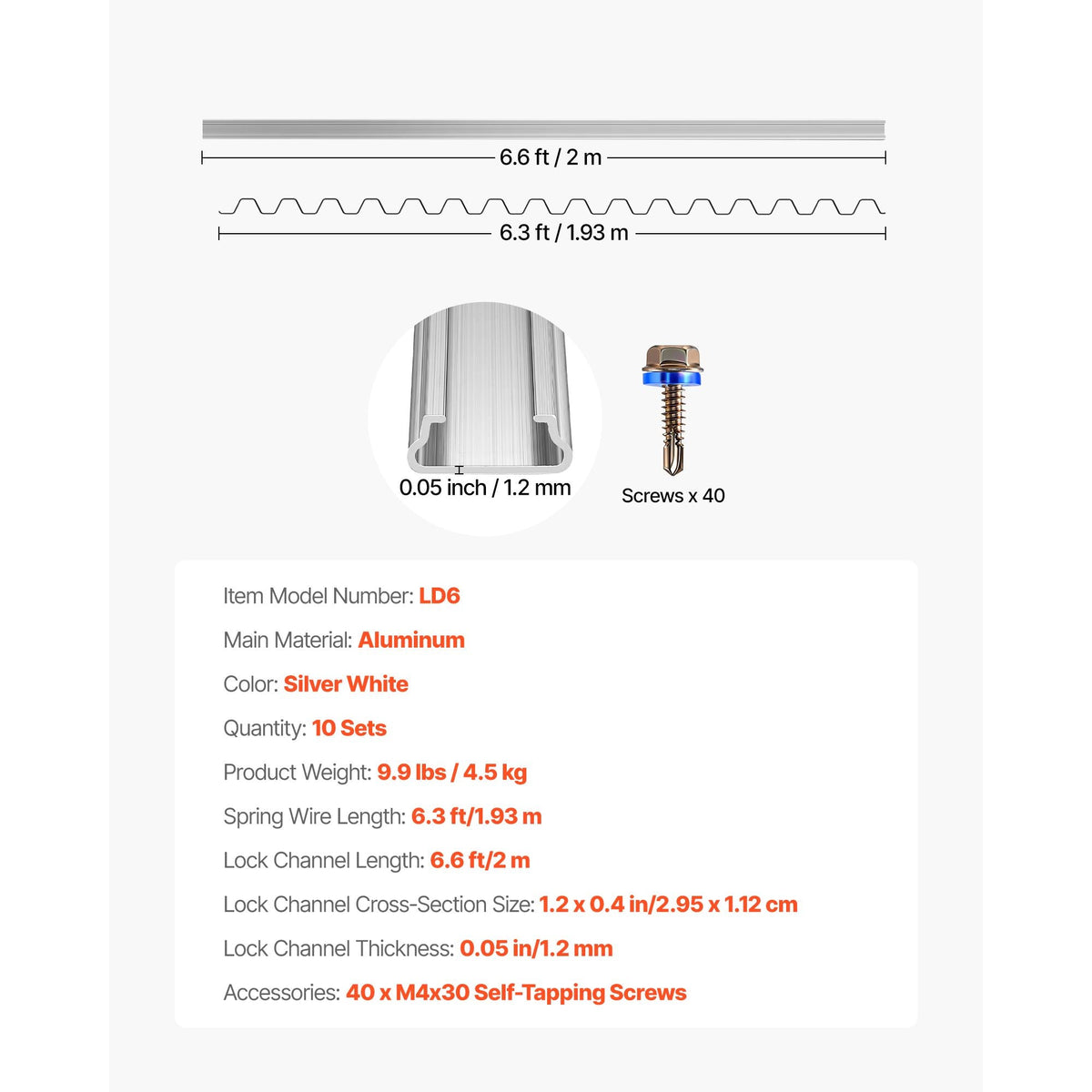 Greenhouse Spring Wire and Lock Channel, 10 Packs 6.56 ft PVC-Coated Wiggle Wire & Aluminum Alloy Channel Bundle Kit with Included Screws, 0.05 in Thickened, Poly Film & Shade Cloth Attachments