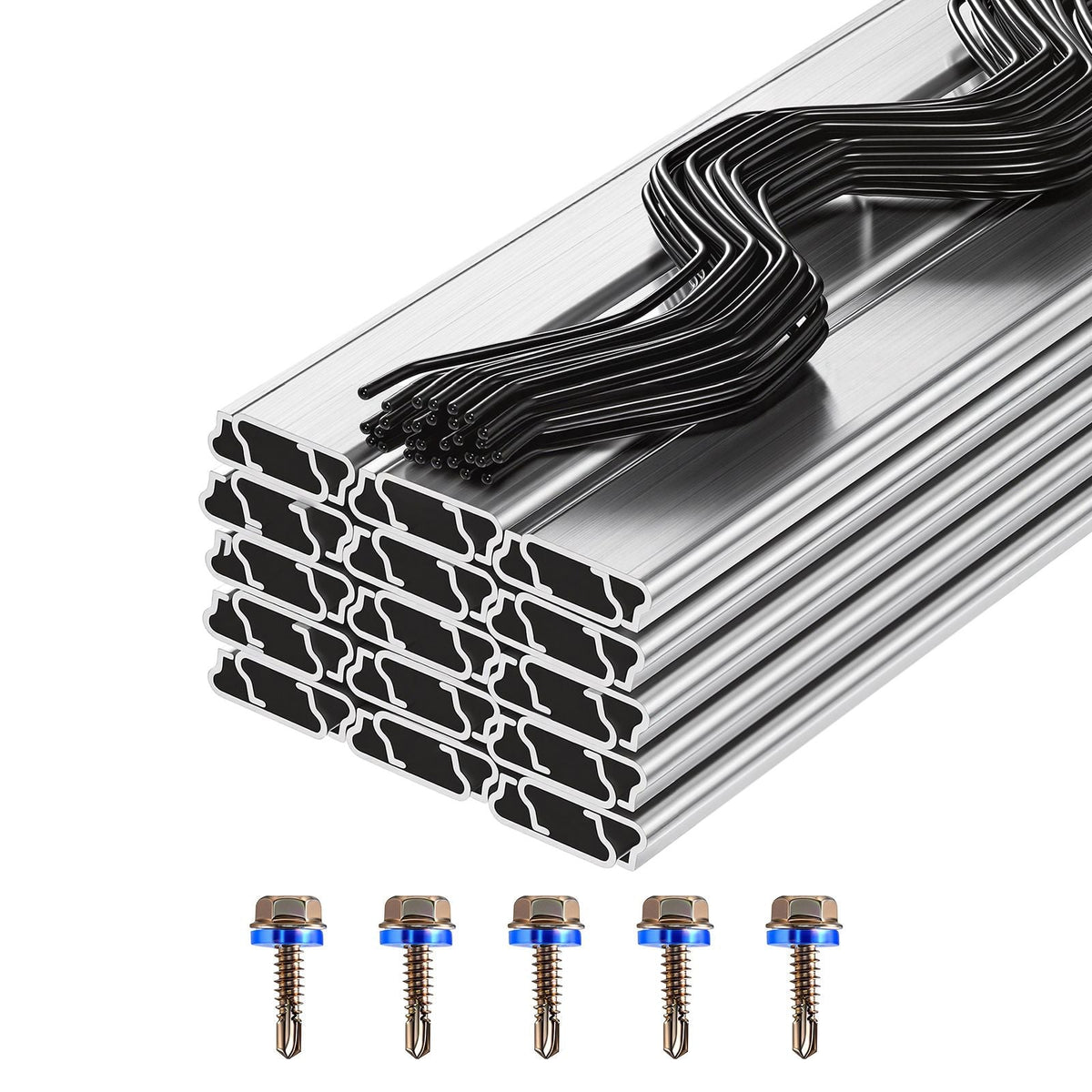 Greenhouse Spring Wire and Lock Channel, 30 Packs 6.56 ft PVC-Coated Wiggle Wire & Aluminum Alloy Channel Bundle Kit with Included Screws, 0.05 in Thickened, Poly Film & Shade Cloth Attachments
