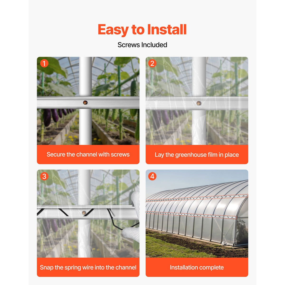 Greenhouse Spring Wire and Lock Channel, 40 Packs 6.56 ft PVC-Coated Wiggle Wire & Aluminum Alloy Channel Bundle Kit with Included Screws, 0.05 in Thickened, Poly Film & Shade Cloth Attachments