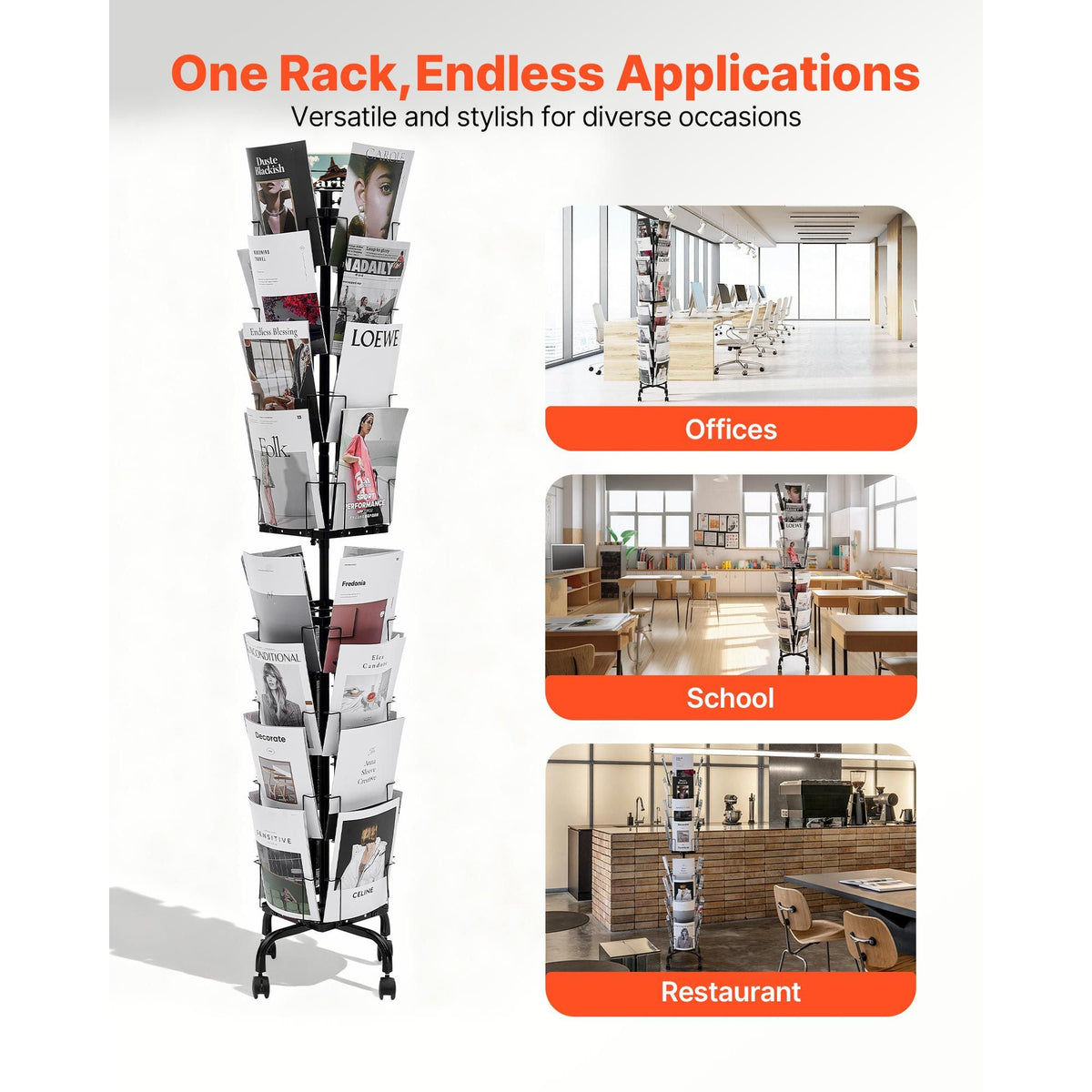 Greeting Cards Display Rack, 32 Pockets Rotating Postcard Brochure Display Stand, 360° Spinning Card Display Rack with Sign Holder & 4 Wheels (2 Lockable) for Exhibitions Office Trade Show