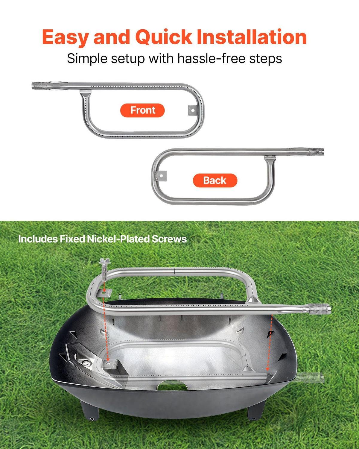 Grill Burner Tube for Weber Q100, Q120, Q1000, Q1200, Baby Q Gas Grills, 17 inch 304 Stainless Steel Tube Burner for Weber 516001, 516002, 50060001, Replacement Part 69957, 60040, 41657, 45657