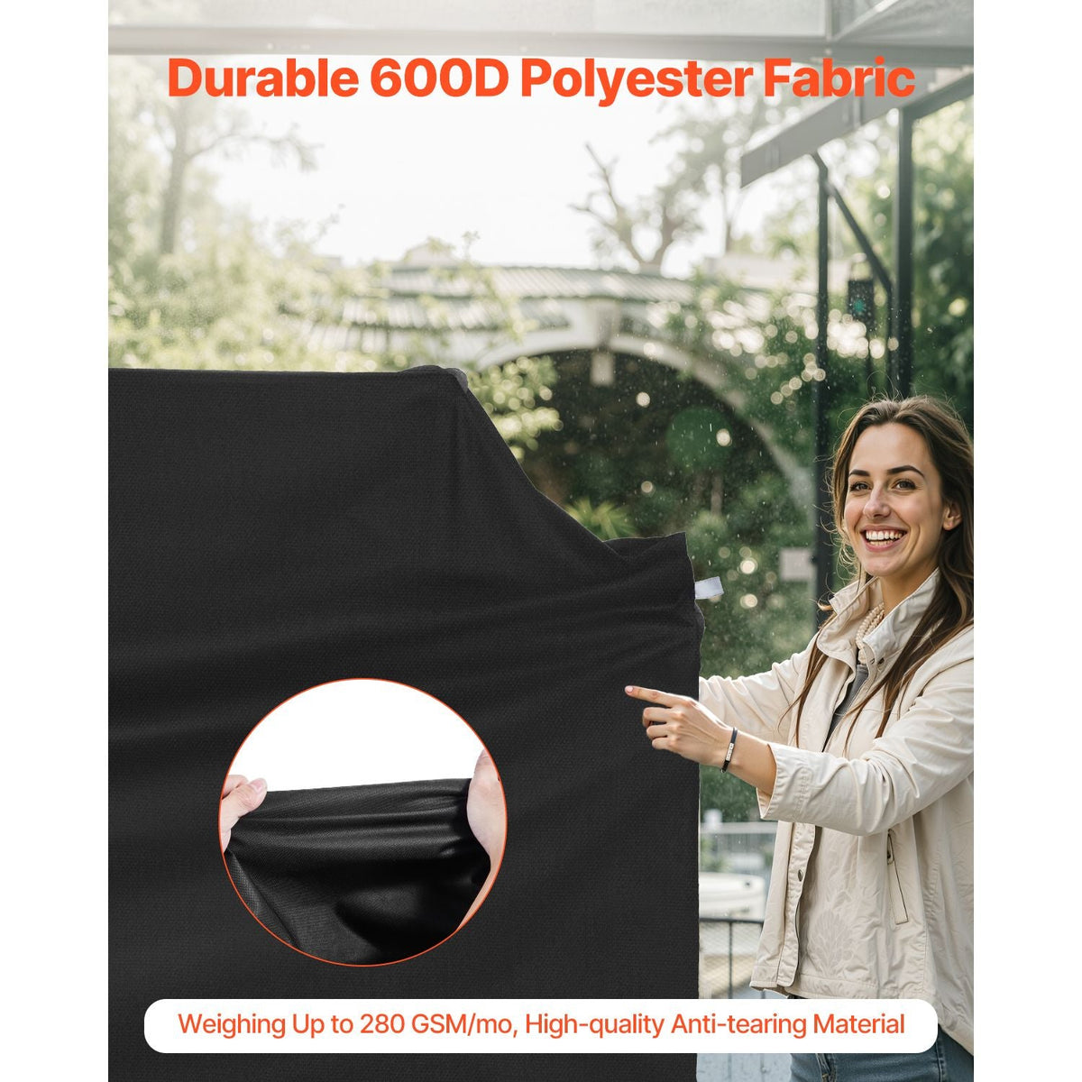 Grill Cover, 48 inch BBQ Covers for Outdoor Grills, Waterproof, Fade Resistant, Weather Resistant Heavy Duty 600D Polyester, Easy On/Off, with Hook-and-Loop Straps, Black