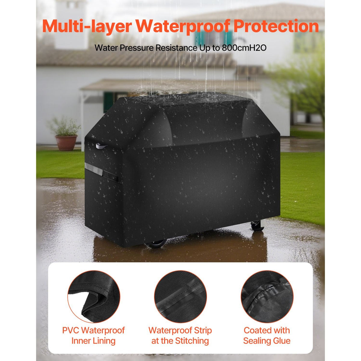 Grill Cover, 48 inch BBQ Covers for Outdoor Grills, Waterproof, Fade Resistant, Weather Resistant Heavy Duty 600D Polyester, Easy On/Off, with Hook-and-Loop Straps, Black