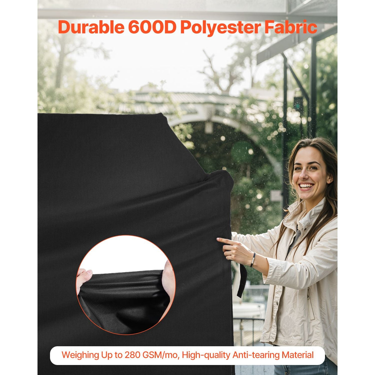 Grill Cover, 52 inch BBQ Covers for Outdoor Grills, Waterproof, Fade Resistant, Weather Resistant Heavy Duty 600D Polyester, Easy On/Off, with Hook-and-Loop Straps, Black