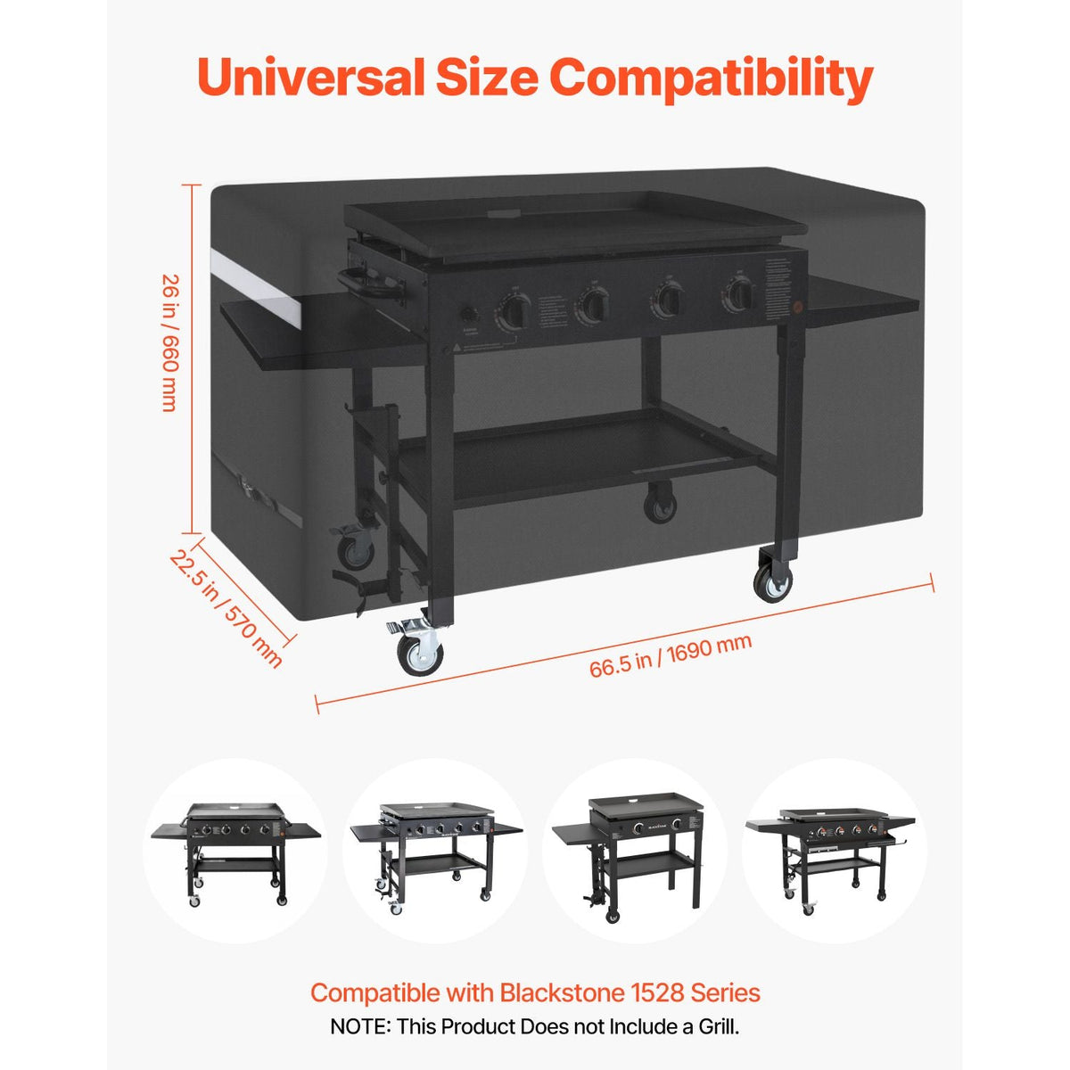 Grill Cover, 66 inch BBQ Covers for Outdoor Grills, Waterproof, Fade Resistant, Weather Resistant Heavy Duty 600D Polyester, Easy On/Off, with Secure Buckles, Black