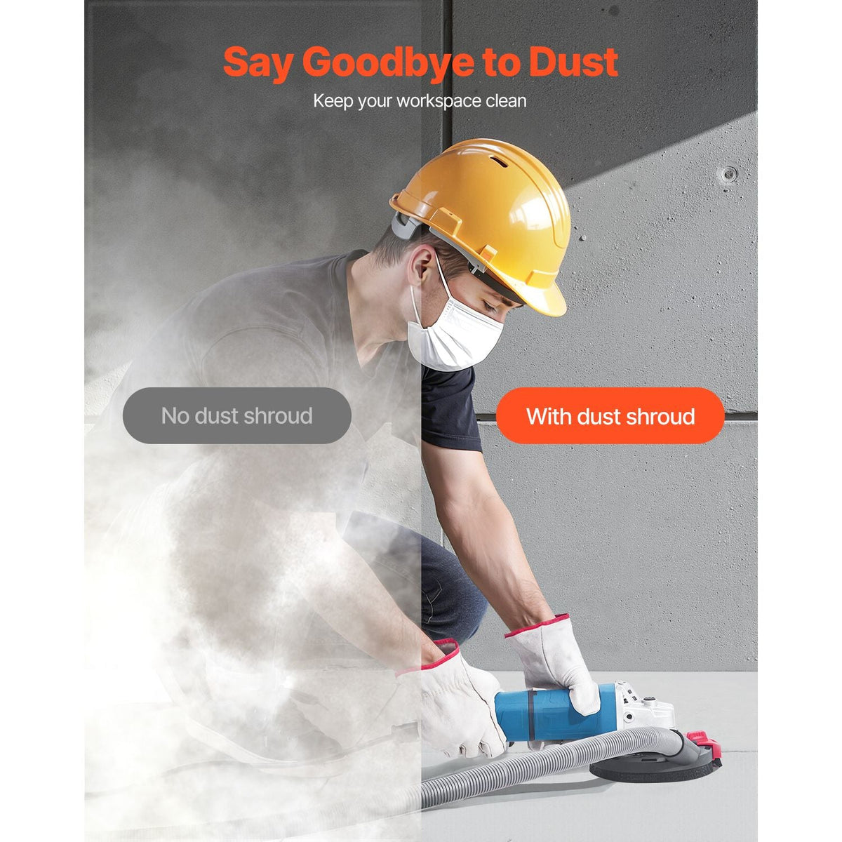 Grinding Dust Shroud for Angle Grinder, Universal 4-5 in, Surface Grinder Dust Shroud with 6 Clamping Washers & 5 in Diamond Grinding Cup Wheel, Connect to Vacuum Cleaner, for Wood Concrete Wall