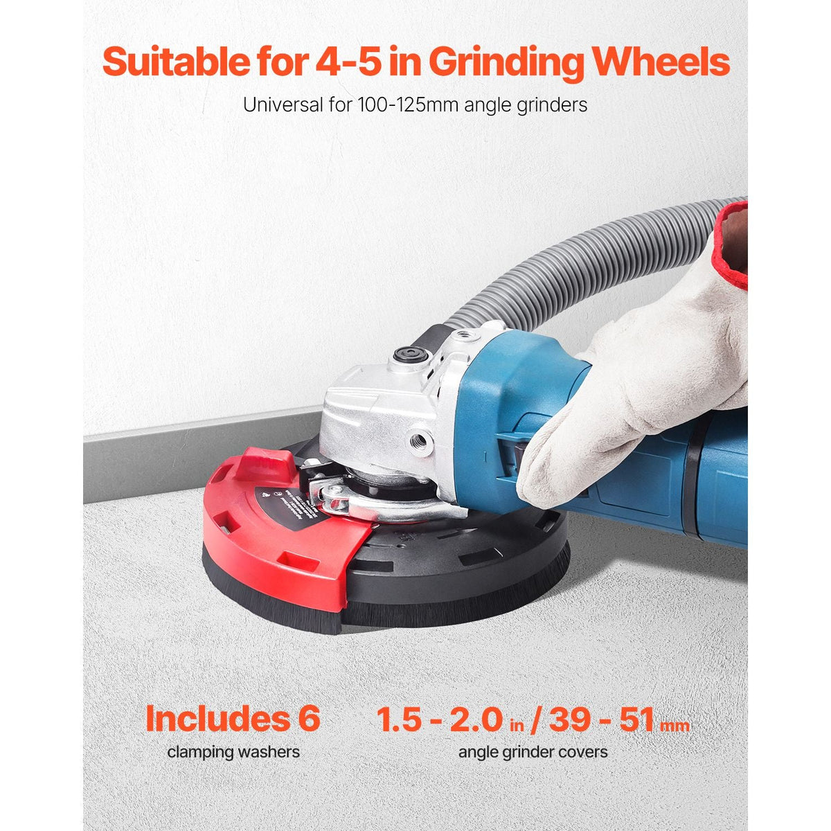 Grinding Dust Shroud for Angle Grinder, Universal 4-5 in, Surface Grinder Dust Shroud with 6 Clamping Washers, Connect to Vacuum Cleaner, Suitable for Grinding Wood Concrete Wall Stone
