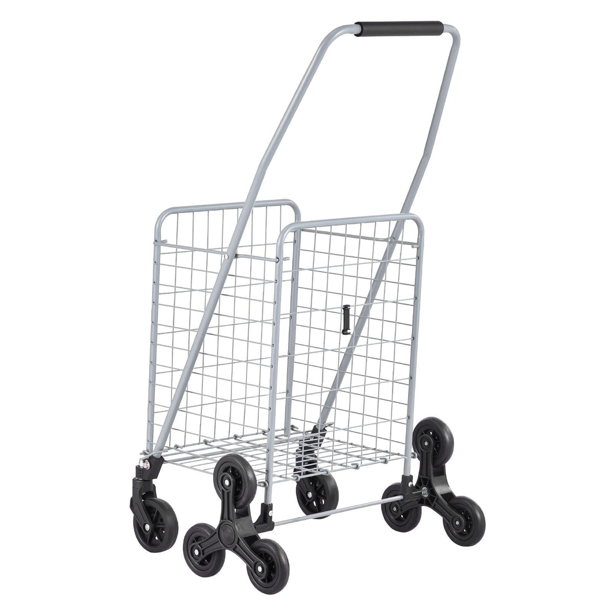 Grocery Shopping Cart, 45L Stair Climbing Shopping Cart with 360° Rolling Swivel Wheels, Stair Climber Utility Cart with Tri-Wheels, Foldable Collapsible & Lightweight for Laundry Travel, Silver