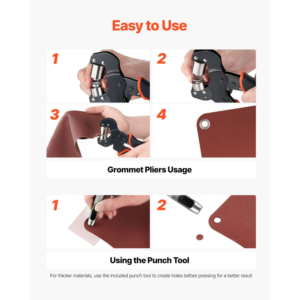 Grommet Tool Kit 5/16" 3/8" 1/2" 900 PCS Grommets Eyelet Tool Kit, with Eyelets and Washers, Manual Grommet Press Pliers, Hole Punch Tools, Blocks, for Leather, Tarps, Shoes, Crafts, Fabric