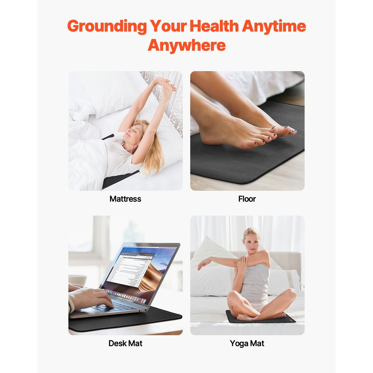 Grounding Mat, 24 x 16 in Anti-Slip PU Leather Earthing Mat (2 Packs), with 15 ft Grounding Cord, Grounding Pad for Feet, Boost Energy, Improve Sleep, Reduce Anxiety at Home Office or Work