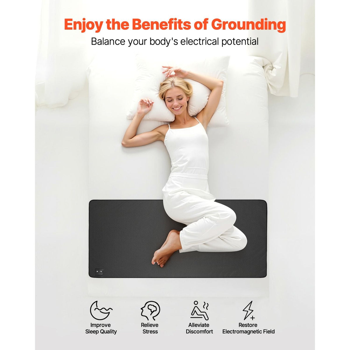 Grounding Mat, 27 x 60 in Anti-Slip PU Leather Earthing Mat, with 15 Feet Grounding Cord, Grounding Pad for Sleep, Boost Energy, Improve Sleep, Reduce Anxiety at Home Office or Work
