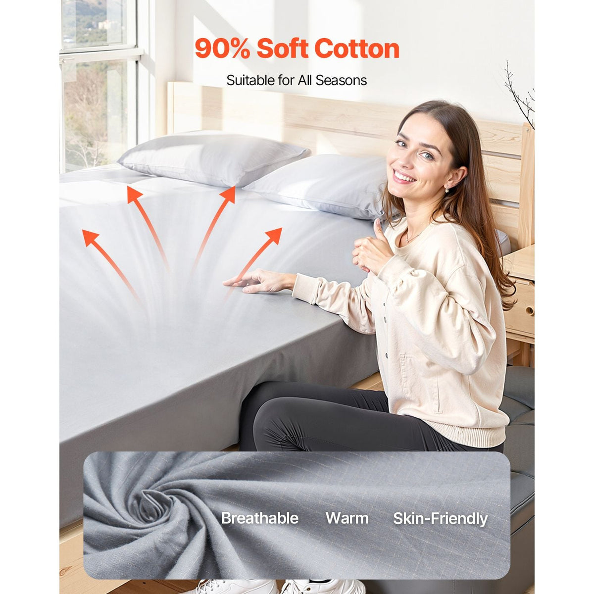 Grounding Sheets, Queen Size, 90% Cotton + 10% Pure Silver Fiber, Earth Grounded Fitted Bed Sheets, with Grounding Cord & Tester, for Improved Sleep & Wellness (Gray, Queen - 60 x 80 x 15 in)
