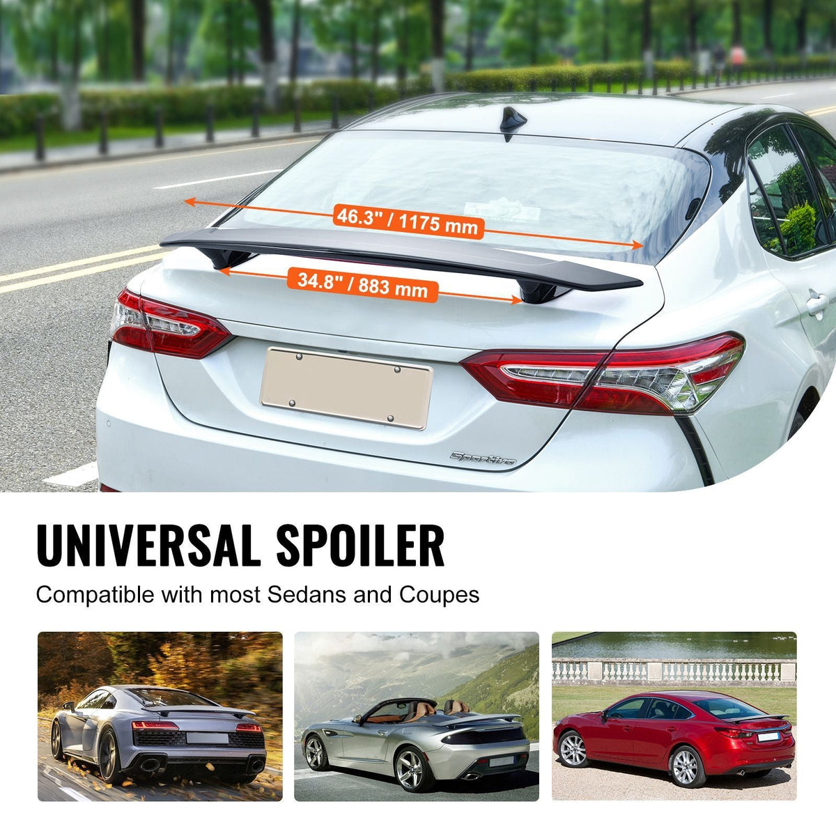 GT Wing Car Spoiler, 46.3 inch Universal Spoiler, Compatible with most Sedans and Coupes, High Strength ABS Material, Car Rear Spoiler Wing, Racing Spoiler BGW/JDM Drift Glossy Black