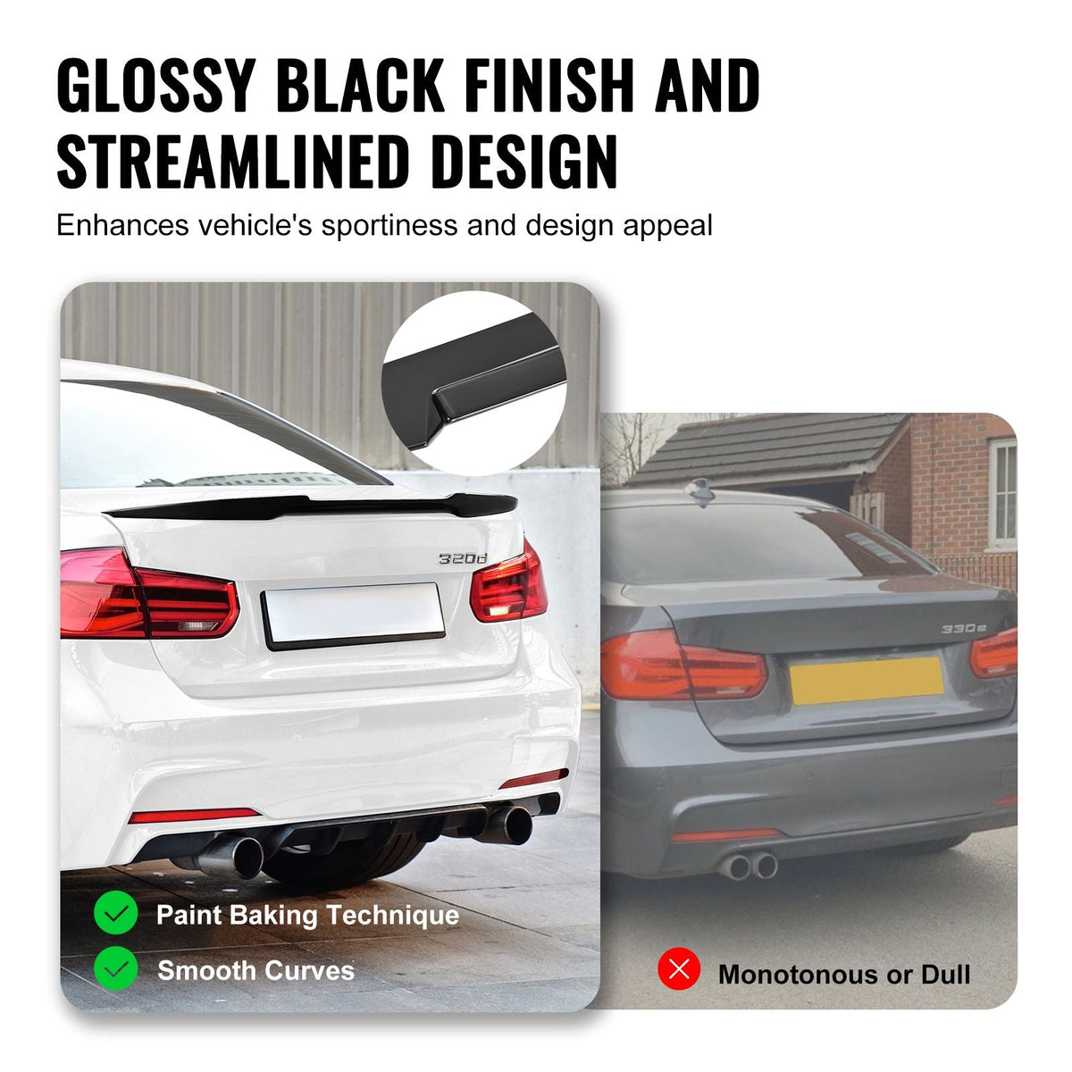 GT Wing Car Spoiler, 48.4 inch Spoiler, Compatible with 2012-2018 BMW F30, High Strength ABS Material, Baking Paint, Car Rear Spoiler Wing, Racing Spoilers for Cars, Glossy Black