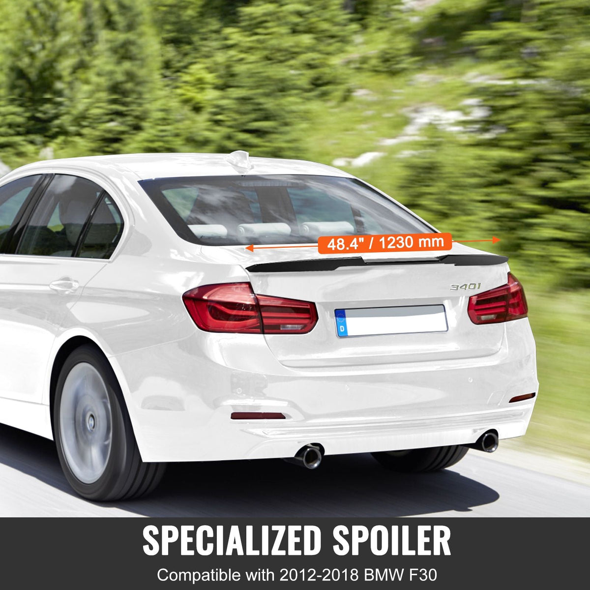GT Wing Car Spoiler, 48.4 inch Spoiler, Compatible with 2012-2018 BMW F30, High Strength ABS Material, Baking Paint, Car Rear Spoiler Wing, Racing Spoilers for Cars, Glossy Black