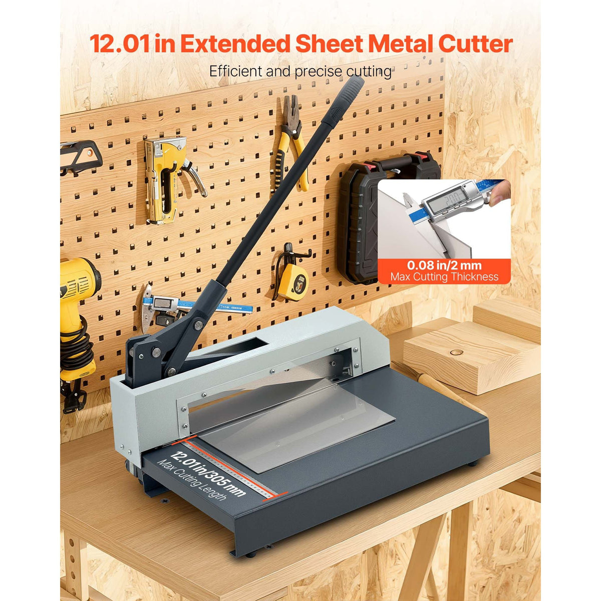 Guillotine Sheet Metal Shear, 12 in Manual Hand Plate Shear, Heavy Duty Metal Plate Cutter Tool, with Solid Steel Frame, High Precision, for Cutting PCB Boards, Aluminum, Steel, Copper, Plastic