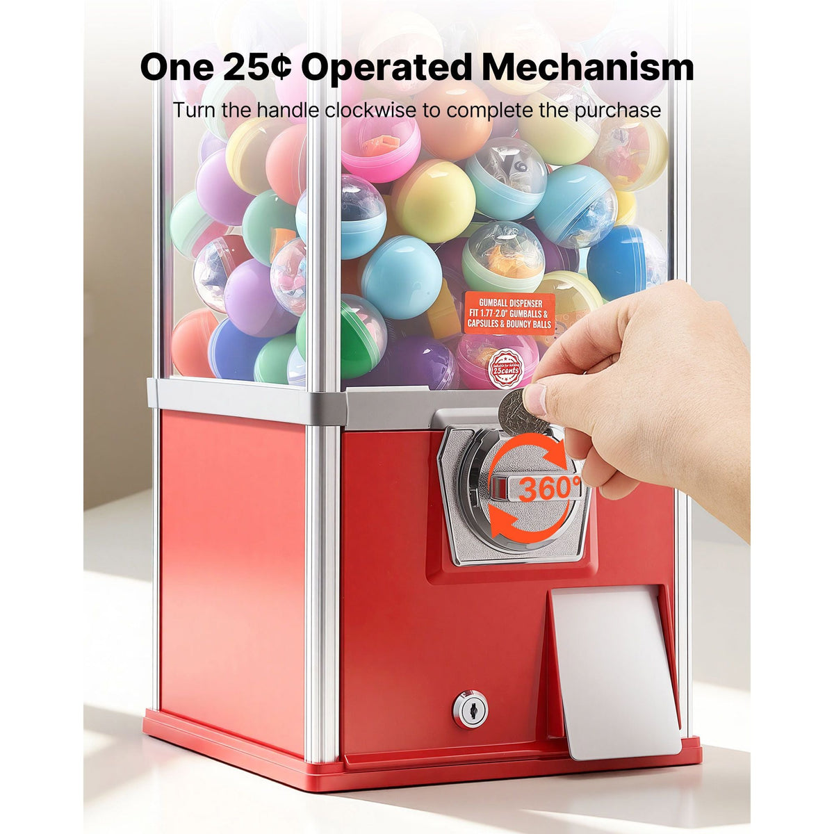 Gumball Machine, 21 inch Height Candy Vending Machine Dispenser, 25-Cent Vending Machines for Shopping Malls, Supermarkets, Amusement Parks, Arcades, Holds Up to 180 1.77 inch Spherical Candies