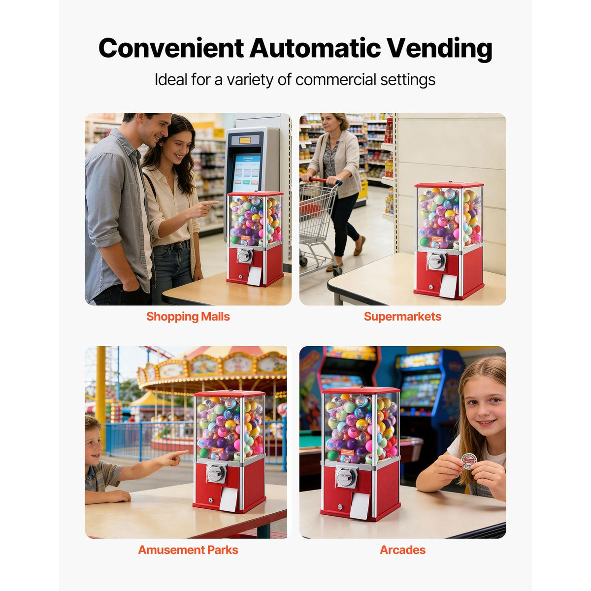 Gumball Machine, 21 inch Height Candy Vending Machine Dispenser, 25-Cent Vending Machines for Shopping Malls, Supermarkets, Amusement Parks, Arcades, Holds Up to 180 1.77 inch Spherical Candies