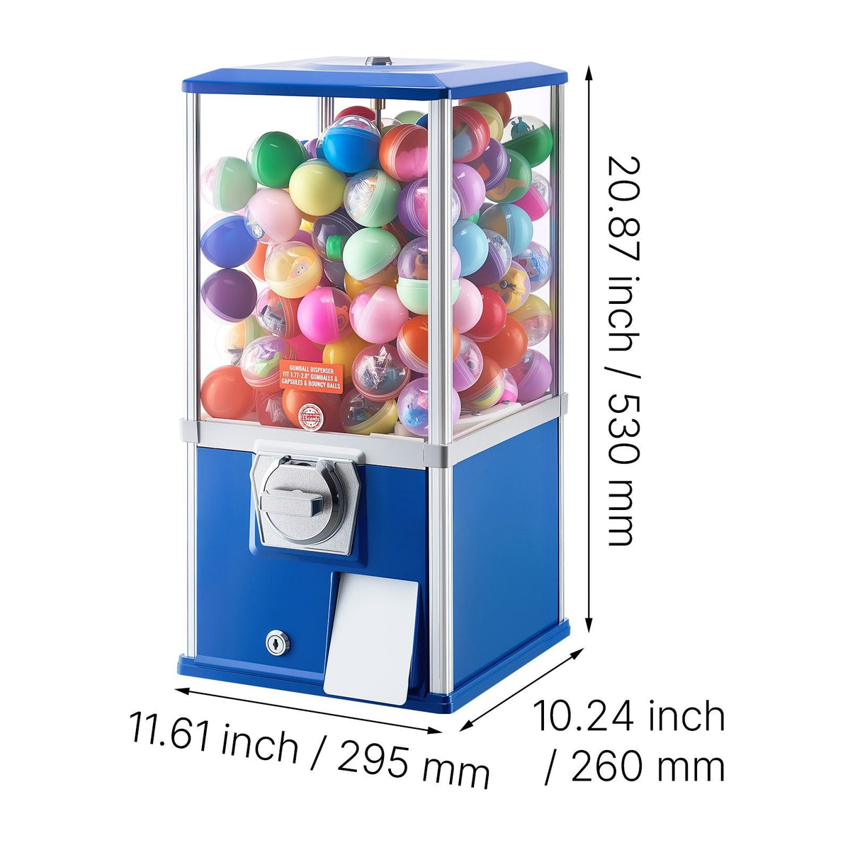 Gumball Machine, 21 inch Height Candy Vending Machine Dispenser, 25-Cent Vending Machines for Shopping Malls, Supermarkets, Amusement Parks, Arcades, Holds Up to 180 1.77 inch Spherical Candies
