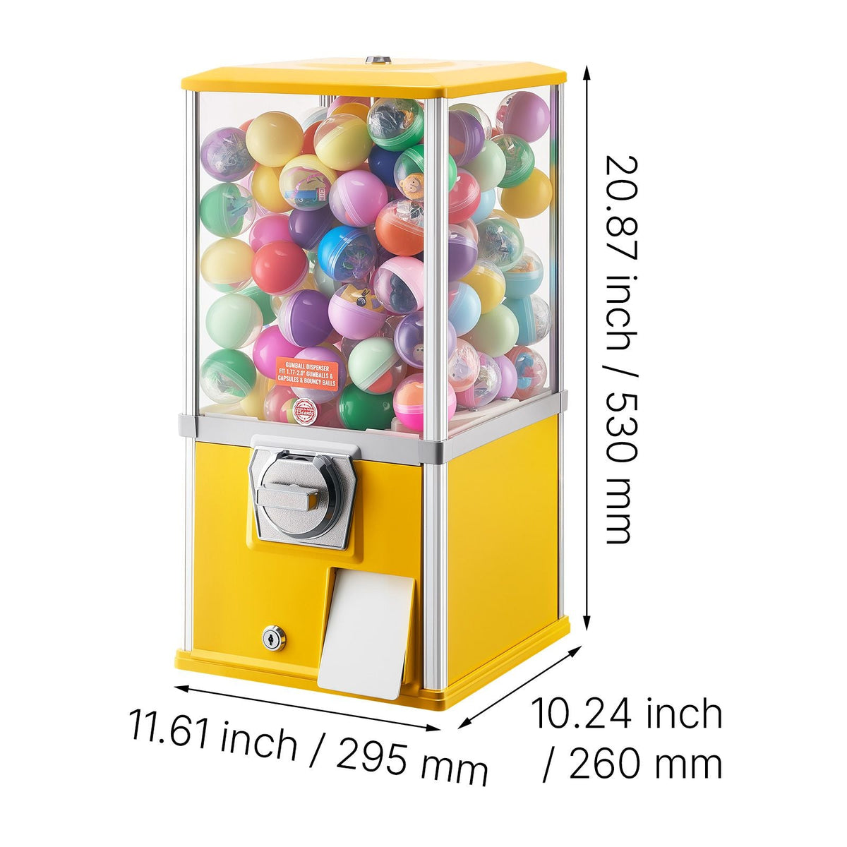 Gumball Machine, 21 inch Height Candy Vending Machine Dispenser, 25-Cent Vending Machines for Shopping Malls, Supermarkets, Amusement Parks, Arcades, Holds Up to 180 1.77 inch Spherical Candies
