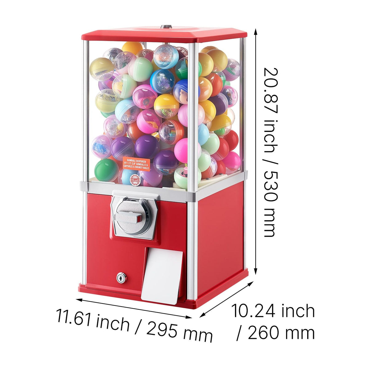 Gumball Machine, 21 inch Height Candy Vending Machine Dispenser, 25-Cent Vending Machines for Shopping Malls, Supermarkets, Amusement Parks, Arcades, Holds Up to 180 1.77 inch Spherical Candies