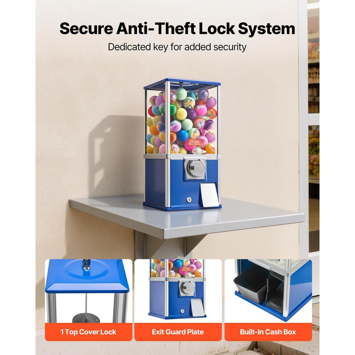 Gumball Machine, 21 inch Height Candy Vending Machine Dispenser, 25-Cent Vending Machines for Shopping Malls, Supermarkets, Amusement Parks, Arcades, Holds Up to 180 1.77 inch Spherical Candies