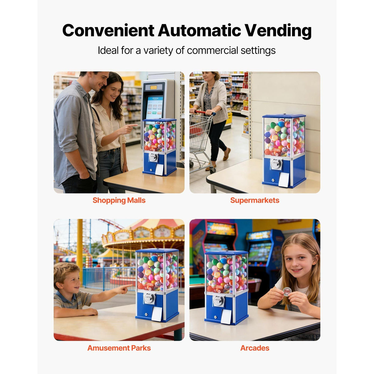 Gumball Machine, 21 inch Height Candy Vending Machine Dispenser, 25-Cent Vending Machines for Shopping Malls, Supermarkets, Amusement Parks, Arcades, Holds Up to 180 1.77 inch Spherical Candies