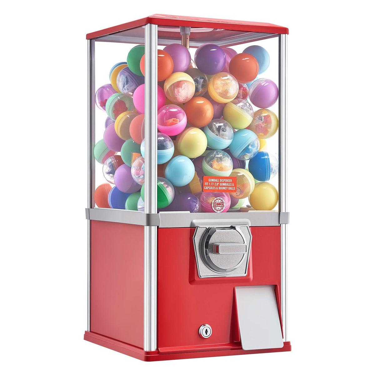 Gumball Machine, 21 inch Height Candy Vending Machine Dispenser, 25-Cent Vending Machines for Shopping Malls, Supermarkets, Amusement Parks, Arcades, Holds Up to 180 1.77 inch Spherical Candies