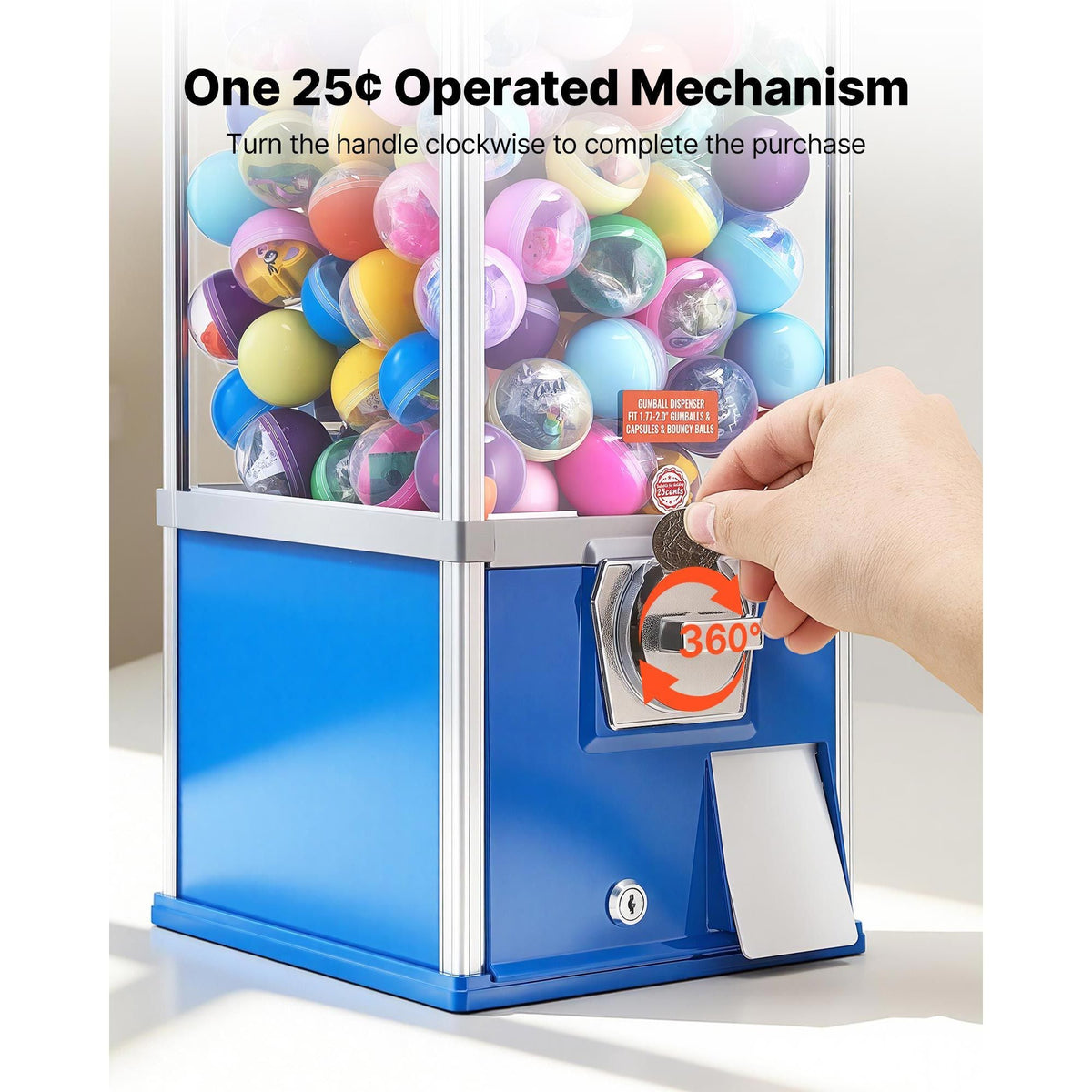 Gumball Machine, 21 inch Height Candy Vending Machine Dispenser, 25-Cent Vending Machines for Shopping Malls, Supermarkets, Amusement Parks, Arcades, Holds Up to 180 1.77 inch Spherical Candies