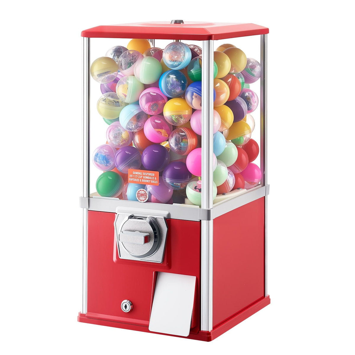 Gumball Machine, 21 inch Height Candy Vending Machine Dispenser, 25-Cent Vending Machines for Shopping Malls, Supermarkets, Amusement Parks, Arcades, Holds Up to 180 1.77 inch Spherical Candies