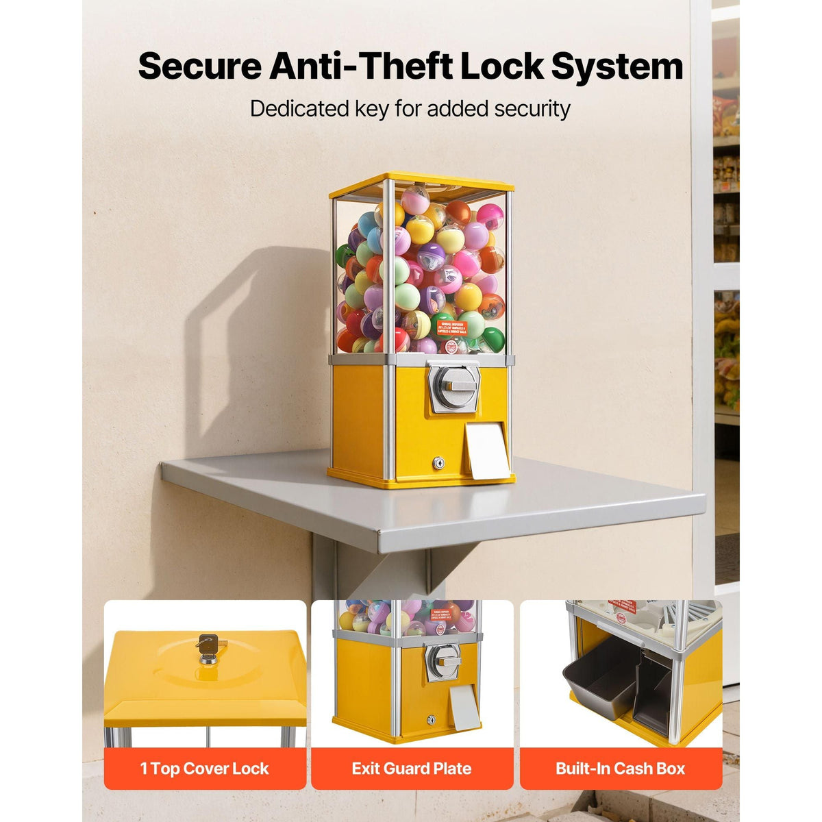 Gumball Machine, 21 inch Height Candy Vending Machine Dispenser, 25-Cent Vending Machines for Shopping Malls, Supermarkets, Amusement Parks, Arcades, Holds Up to 180 1.77 inch Spherical Candies