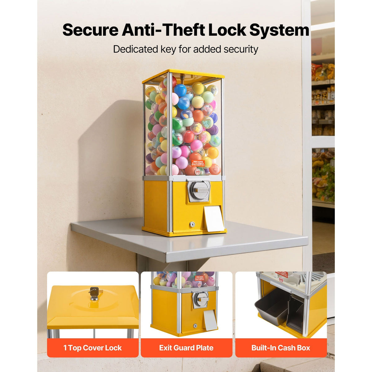 Gumball Machine, 25 inch Height Candy Vending Machine Dispenser, 25-Cent Vending Machines for Shopping Malls, Supermarkets, Amusement Parks, Arcades, Holds Up to 230 1.77 inch Spherical Candies