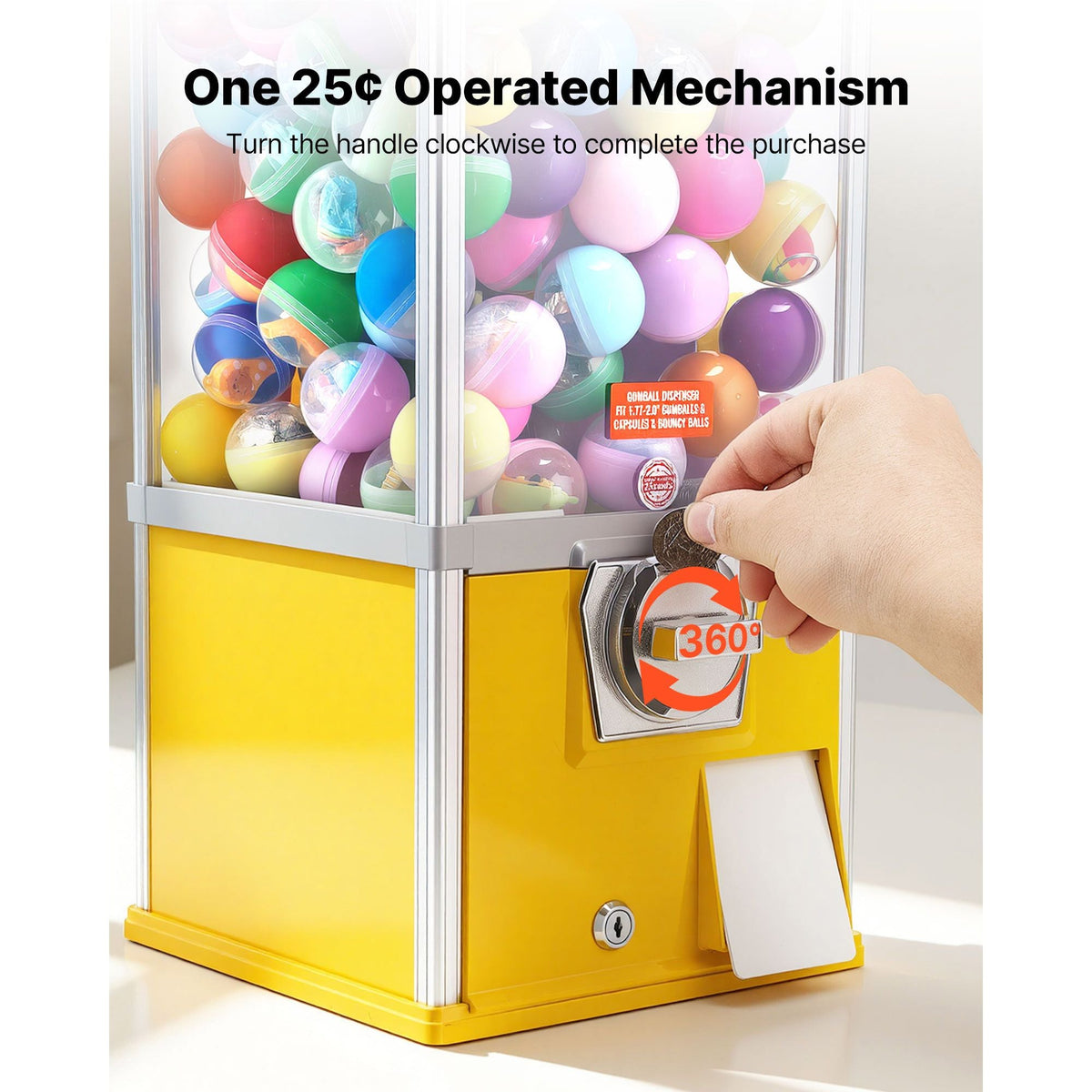 Gumball Machine, 25 inch Height Candy Vending Machine Dispenser, 25-Cent Vending Machines for Shopping Malls, Supermarkets, Amusement Parks, Arcades, Holds Up to 230 1.77 inch Spherical Candies
