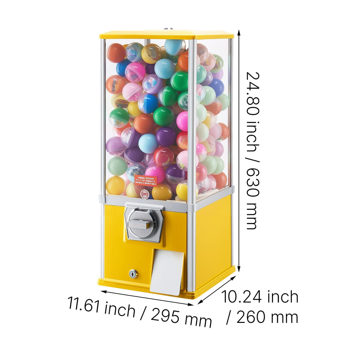 Gumball Machine, 25 inch Height Candy Vending Machine Dispenser, 25-Cent Vending Machines for Shopping Malls, Supermarkets, Amusement Parks, Arcades, Holds Up to 230 1.77 inch Spherical Candies