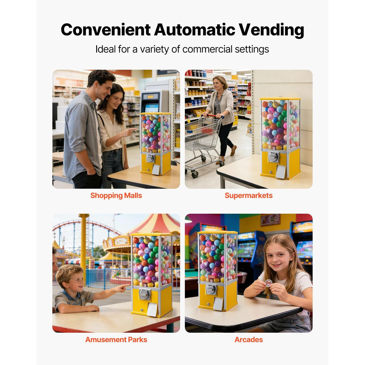 Gumball Machine, 25 inch Height Candy Vending Machine Dispenser, 25-Cent Vending Machines for Shopping Malls, Supermarkets, Amusement Parks, Arcades, Holds Up to 230 1.77 inch Spherical Candies