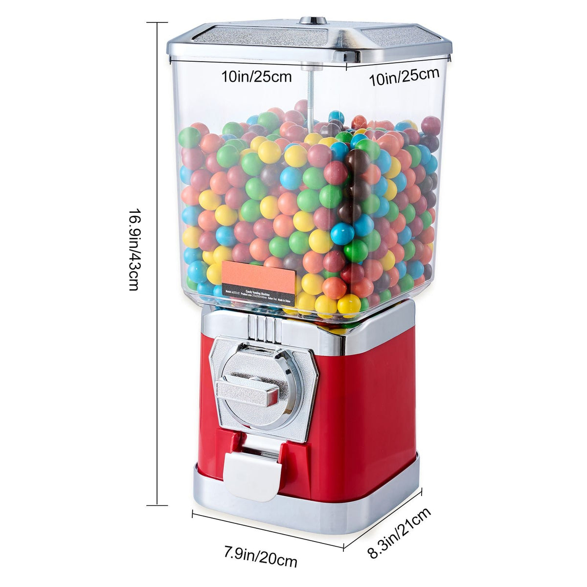 Gumball Machine for Kids, 17"H Home Candy Vending Machine, PC Gumball Dispenser, Bubble Gum Machine for Game Stores, Coin Operated Gumball Bank for Toy Capsules Bouncy Balls Candy, Red